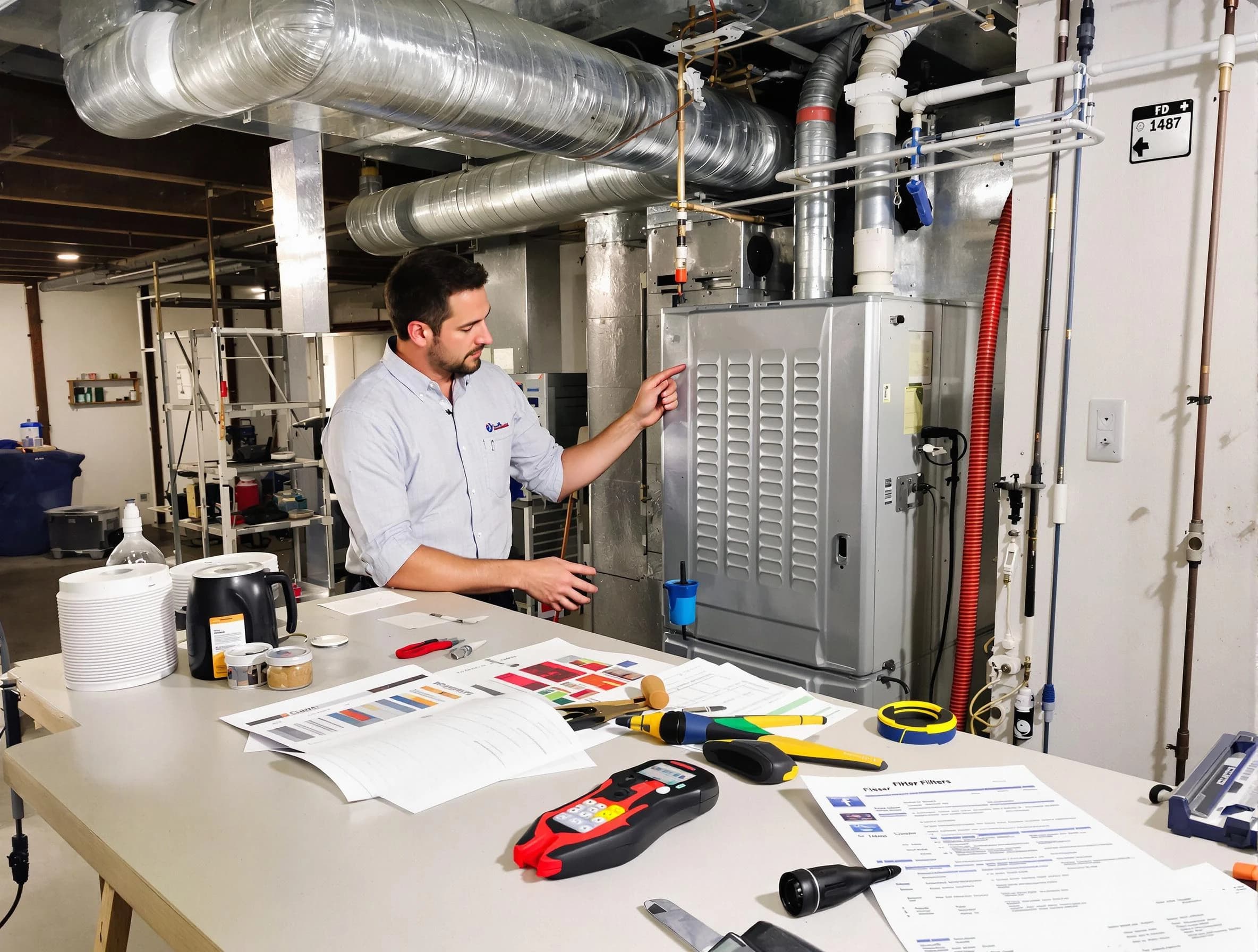 Bonanza Air Duct Cleaning inspector conducting detailed filter system evaluation using professional diagnostic tools in Bonanza