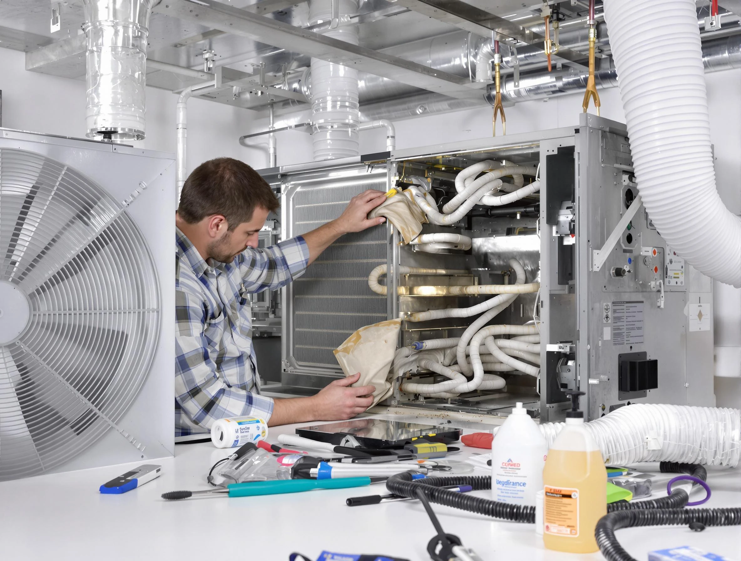 Bonanza Air Duct Cleaning specialist performing precision AC coil cleaning in Bonanza