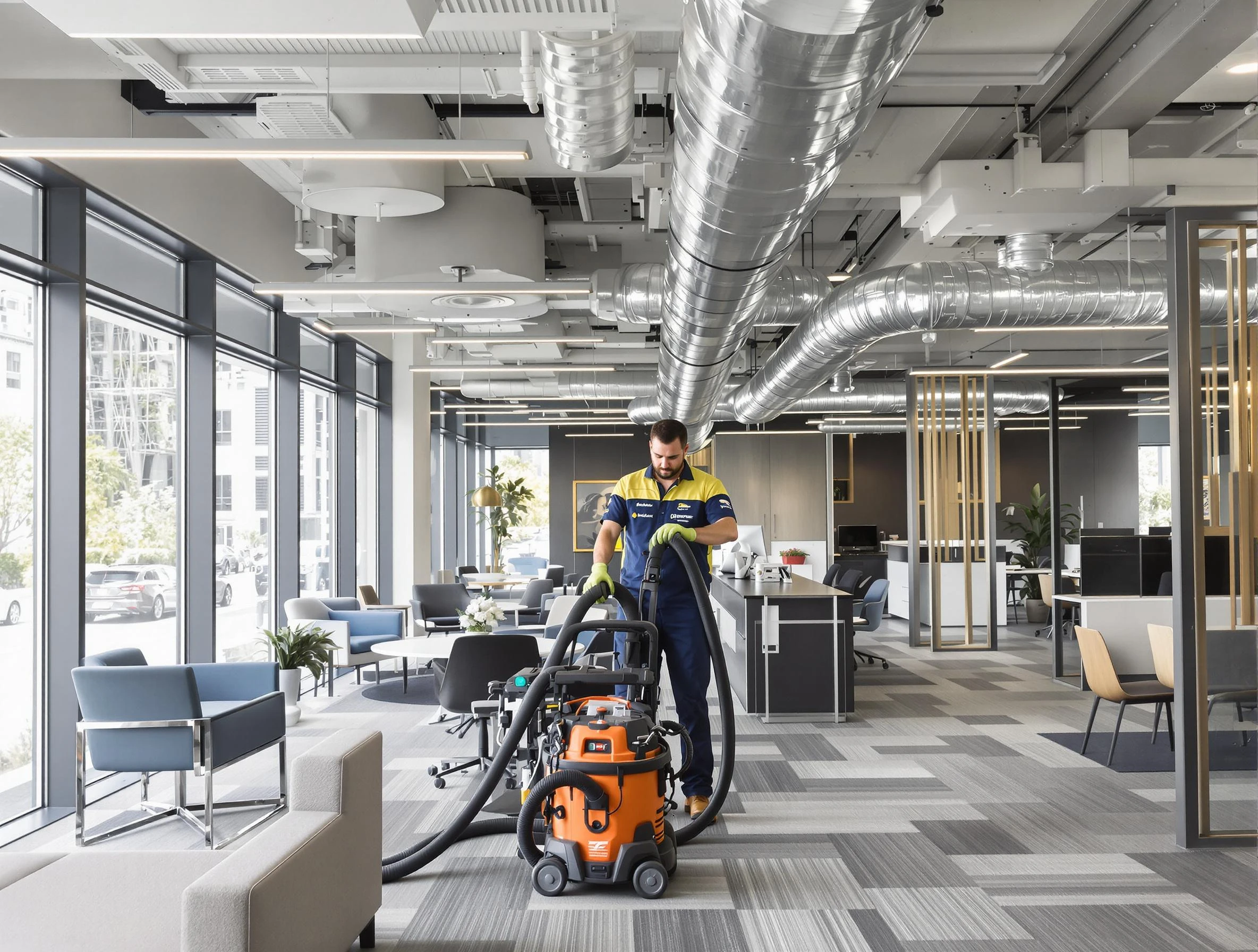 Bonanza Air Duct Cleaning team performing thorough commercial duct cleaning at a Bonanza business center